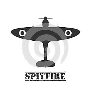 Airplane fly machine - Spitfire aircraft silhouette icon isolated