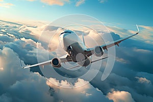 Airplane flying above the clouds