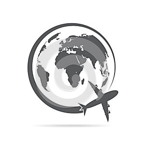 Airplane flying around the globe. Vector illustration