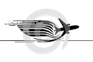 Airplane flying in black and white