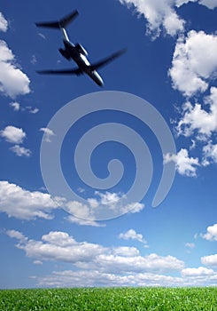 Airplane Flying in a Blue Sky