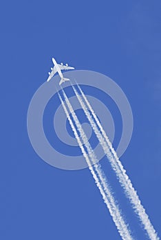 Airplane flying in blue sky