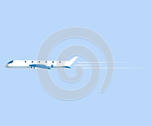 Airplane flying in blue sky. Air transport, travel, flight. Graphic aircraft icon style design