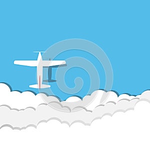 Airplane flying on blue sky and cloud background - vector illustration