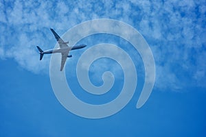 Airplane flying in the clouds