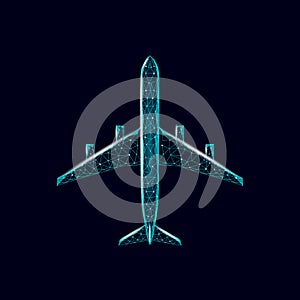 Airplane flying in a dark night sky. Flight up tourism journey symbol concept speed travel symbol. Transportation