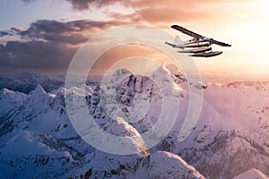 Airplane flying near the Beautiful Canadian Mountain