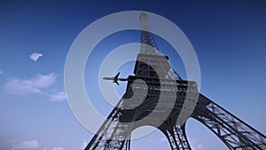 Airplane flying over the Eiffel Tower video footage