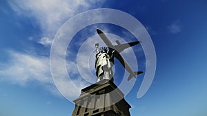 Airplane flying over the Statue of Liberty footage