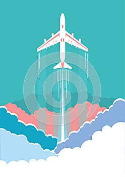 Airplane flying in sky background poster