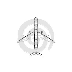 Airplane flying in at sky. Flight up tourism journey symbol concept speed travel white. Transportation technology banner