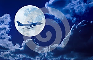 Airplane Flying Sky Moon