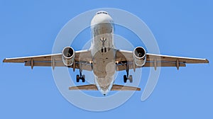 Airplane flying under the sky.