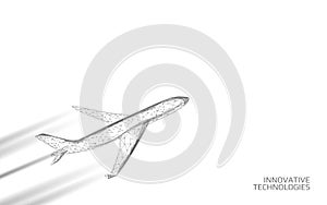 Airplane flying white sky. Flight up tourism journey speed travel symbol. Transportation technology banner template. Low