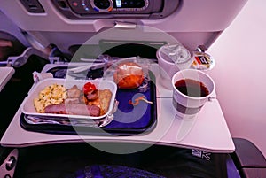 Airplane food transatlantic flight Airbus A380 photo
