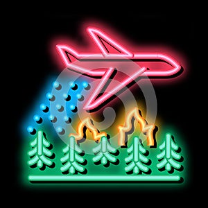 airplane forest fire extinguishing neon glow icon illustration