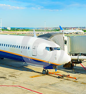 Airplane gangway airport runway