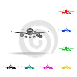 airplane with gangway icon. Elements of Airport multi colored icons. Premium quality graphic design icon. Simple icon for websites