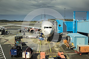 Airplane at the gate in Norway, flesland Bergen