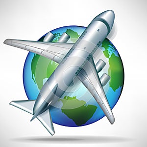 Airplane on globe; travelling concept