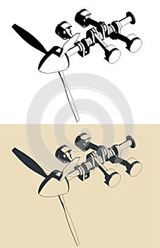 Airplane horizontally opposed engine crankshaft and pistons