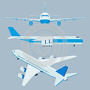 Airplane icons in semirealstic style. Vector graphic