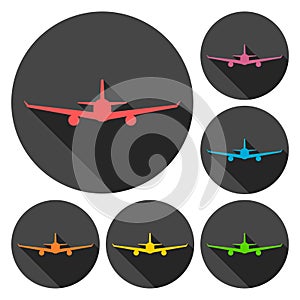 Airplane icons set with long shadow