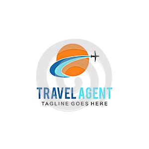 Airplane illustration logo design around the world