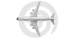 Airplane isolated, cutout, white background, top view. 3d illustration