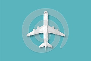Airplane, jet, aircraft, airline realistic high detailed passenger sky business vehicle in top view.