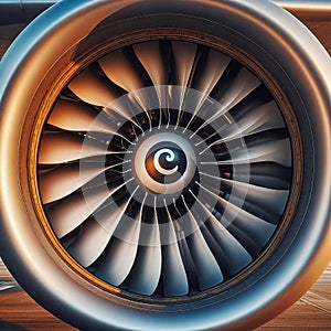 Airplane jet engine blades close up. Generated AI