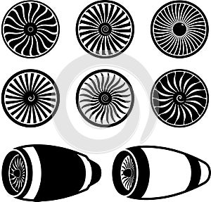 Airplane jet engine turbines icons