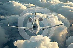 airplane jet flying at flight level high in the sky above the clouds Modern and fastest mode of transportation