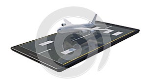 Airplane jet on the mobile phone. Online searching and buying airline tickets by smartphone. 3d render illustration