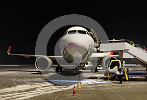 An airplane landed  at the airport.