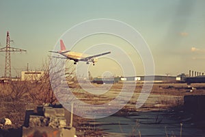 airplane landing in the airport line, snapshot aesthetic