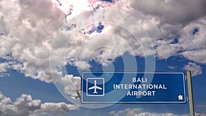 Airplane landing at Bali Indonesia airport