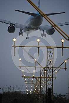 Airplane landing at Barcelona Airport