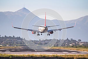 Airplane landing on Corfu airport
