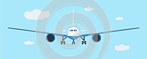 Airplane landing. Front view.Vector illustration.