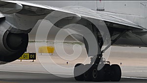 Airplane landing gear close up