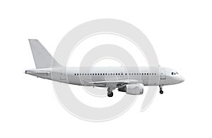 Airplane with landing gear side view isolated on white background