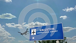 Airplane landing at Kingston Jamaica airport