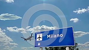 Airplane landing at Milan Italy airport