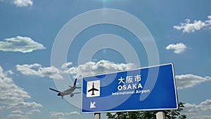 Airplane landing at Osaka Japan airport