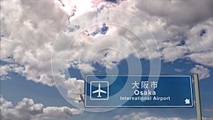 Airplane landing at Osaka Japan airport