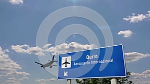 Airplane landing at Quito Ecuador mirrored in terminal