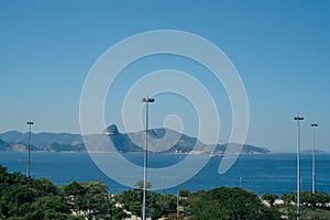 Airplane landing in Rio de Janeiro over beach