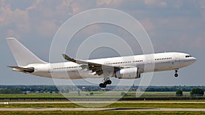 Airplane landing on runway