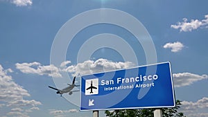 Airplane landing at San Francisco California